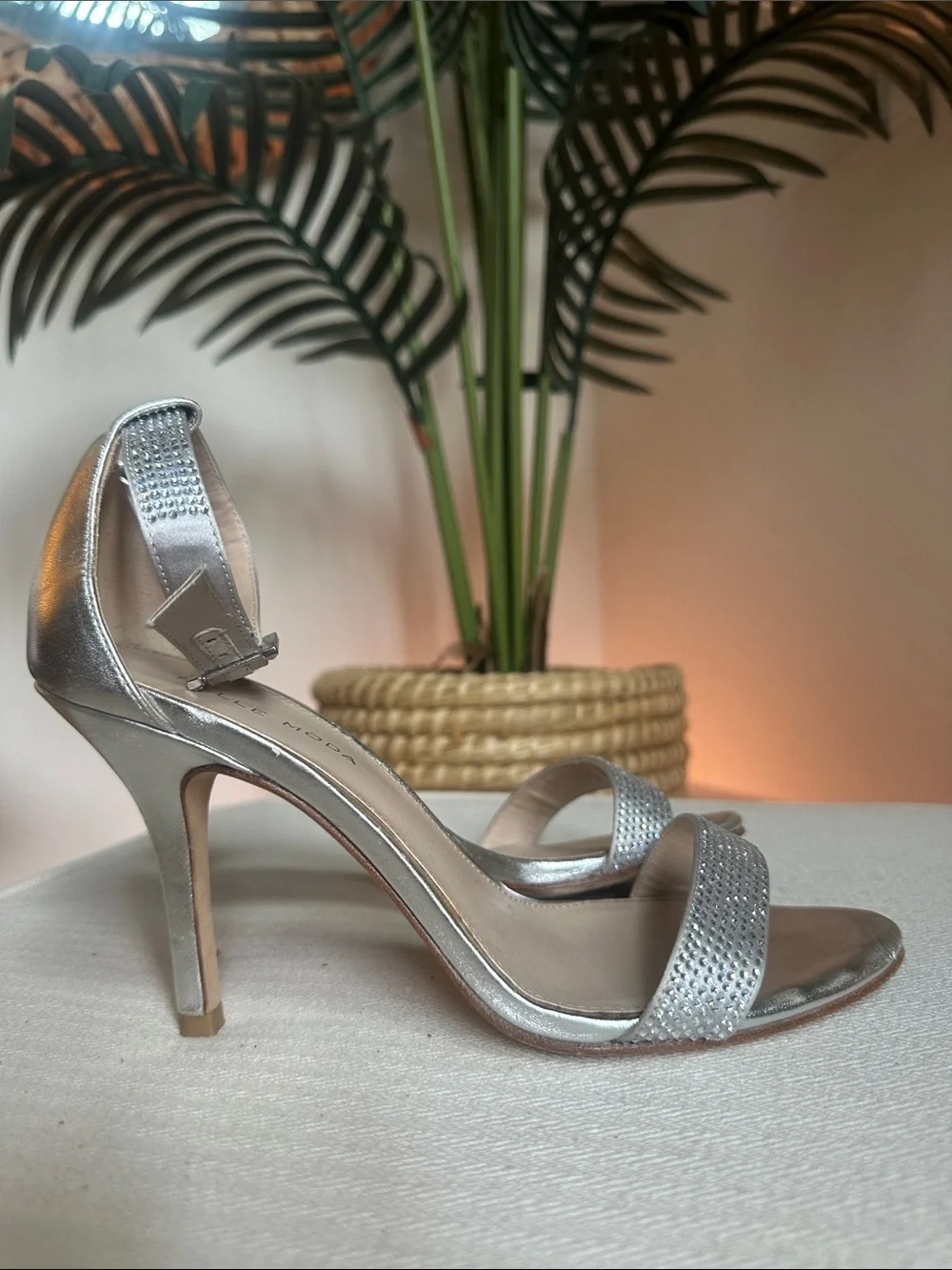 Pelle Moda silver rhinestone embellished heels
